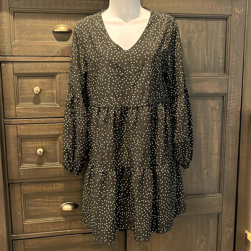 Amazon dress black with white polka dots casual dress long sleeve dress